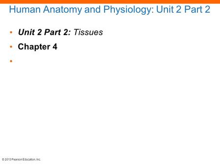 Human Anatomy and Physiology: Unit 2 Part 2 Unit 2 Part 2: Tissues Chapter 4 © 2013 Pearson Education, Inc.