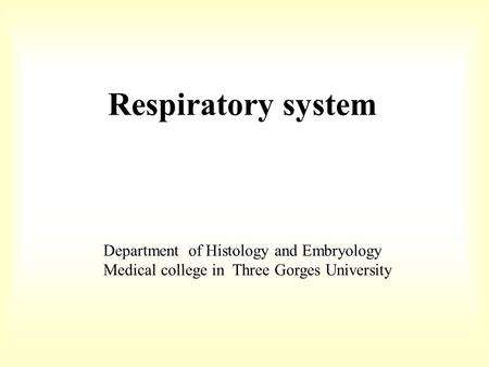 Respiratory system Department of Histology and Embryology Medical college in Three Gorges University.