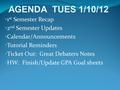 1 st Semester Recap 2 nd Semester Updates Calendar/Announcements Tutorial Reminders Ticket Out: Great Debaters Notes HW: Finish/Update GPA Goal sheets.