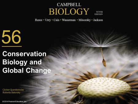 CAMPBELL BIOLOGY Reece Urry Cain Wasserman Minorsky Jackson © 2014 Pearson Education, Inc. TENTH EDITION Clicker Questions by Roberta Batorsky 56 Conservation.