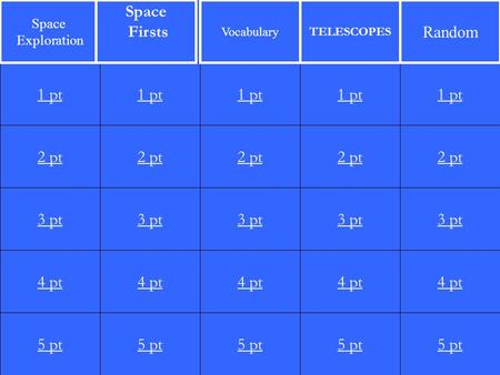 2 pt 3 pt 4 pt 5 pt 1 pt 2 pt 3 pt 4 pt 5 pt 1 pt 2 pt 3 pt 4 pt 5 pt 1 pt 2 pt 3 pt 4 pt 5 pt 1 pt 2 pt 3 pt 4 pt 5 pt 1 pt Space Exploration Space Firsts.