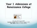 Year 1 Admissions at Renaissance College Thursday 26th August 2010 Jonathan Straker (Head of Student Support, ESF) Max Muller (Head of Primary, RCHK)