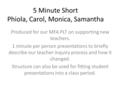 5 Minute Short Phiola, Carol, Monica, Samantha Produced for our MFA PLT on supporting new teachers. 1 minute per person presentations to briefly describe.