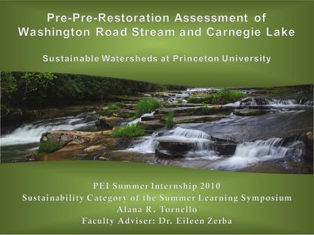  Sustainability Master Plan  Effect of Runoff on Stream  Negative Effect on Lake Carnegie  Final Pre-Restoration Assessment  Why this first order.