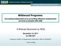 VR Service Models for Individuals with ASD 1 Wildwood Programs: Increasing independence by providing effective employment services to people with ASD Wildwood.