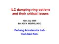 ILC damping ring options and their critical issues 12th July 2005 8th ACFA MDI/POL/ACC Pohang Accelerator Lab. Eun-San Kim.