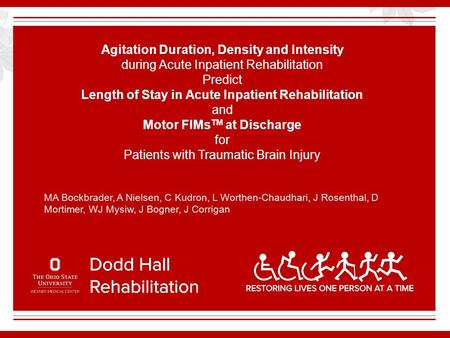 Agitation Duration, Density and Intensity during Acute Inpatient Rehabilitation Predict Length of Stay in Acute Inpatient Rehabilitation and Motor FIMs.