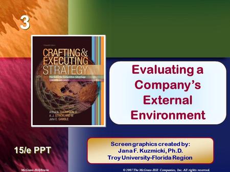 McGraw-Hill/Irwin© 2007 The McGraw-Hill Companies, Inc. All rights reserved. 3 3 Chapter Title 15/e PPT Evaluating a Company’s External Environment Screen.