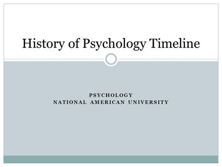 PSYCHOLOGY NATIONAL AMERICAN UNIVERSITY History of Psychology Timeline.