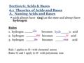  acids always have as the state and always have A. Naming Acids and Bases 6.1 Theories of Acids and Bases Section 6: Acids & Bases Rules 1. hydrogen.