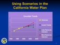 1 Using Scenarios in the California Water Plan. 2 Overview ● Background ● Update 2005 scenario narratives ● Analysis performed for Update 2005 ● Scenarios.