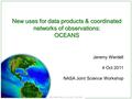 PJW, NASA SSAI, 4 Oct 2011, CCE JSW New uses for data products & coordinated networks of observations: OCEANS Jeremy Werdell 4 Oct 2011 NASA Joint Science.