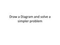 Draw a Diagram and solve a simpler problem. Warm up 1-30-13 pg 11 Find each sum or difference 1.-10-22. 7+ (-3)3. -4 +(-5) 4. -9 +145. -6 – 16. 12-(-8)