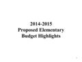 2014-2015 Proposed Elementary Budget Highlights 1.