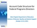 Account Code Structure for Federal Programs Directors West Virginia Department of Education Division of Educator Quality and System Support October 12-13,