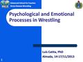 1 Advanced School for Coaches Greco-Roman Wrestling Psychological and Emotional Processes in Wrestling Luís Catita, PhD Almada, 14-17/11/2013.