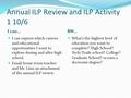 Annual ILP Review and ILP Activity 1 10/6 I can… BW… I can express which careers and educational opportunities I want to explore during and after high.