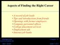 Chapter 13Management Communication 2e Bell / Smith Slide 1 of 5 Aspects of Finding the Right Career A record of job leads Tips and introductions from friends.