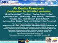 1 Air Quality Reanalysis (Configuration for 2010 HTAP production) 14 th CMAS, Chapel Hill, NC October 5-7, 2015 Greg Carmichael 1, Pius Lee 2, Youhua Tang.