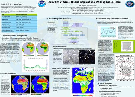 1. GOES-R AWG Land Team The advanced baseline imager (ABI), which will be on board the GOES-R satellites with the first launch being approximately in 2014,