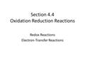 Section 4.4 Oxidation Reduction Reactions Redox Reactions Electron-Transfer Reactions.