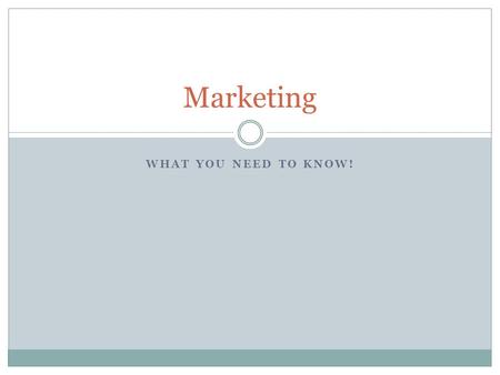 WHAT YOU NEED TO KNOW! Marketing. Definition of Marketing Marketing :  management process that:  Identifies  Anticipates  Satisfies customer requirements.