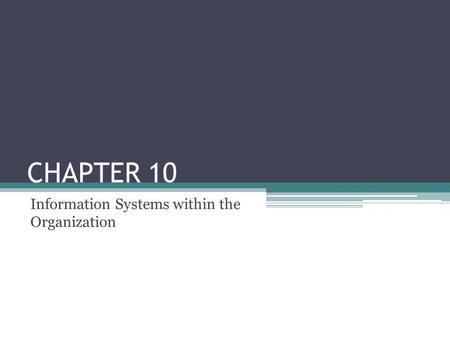 CHAPTER 10 Information Systems within the Organization.