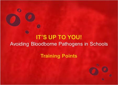 IT’S UP TO YOU! Avoiding Bloodborne Pathogens in Schools Training Points 1.