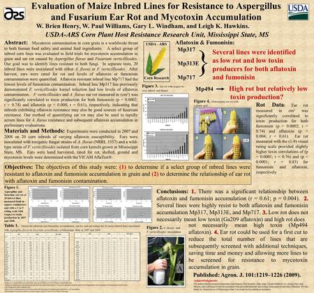 Evaluation of Maize Inbred Lines for Resistance to Aspergillus and Fusarium Ear Rot and Mycotoxin Accumulation USDA-ARS Corn Plant Host Resistance Research.