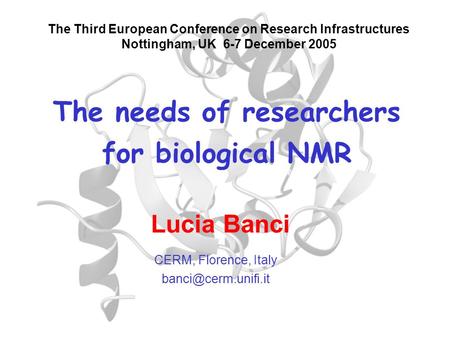 The needs of researchers for biological NMR The Third European Conference on Research Infrastructures Nottingham, UK 6-7 December 2005 CERM, Florence,