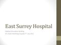 East Surrey Hospital Medical Simulation Briefing STL Event Worthing Hospital 7 th July 2011.