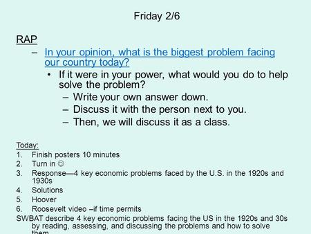 RAP –In your opinion, what is the biggest problem facing our country today?In your opinion, what is the biggest problem facing our country today? If it.