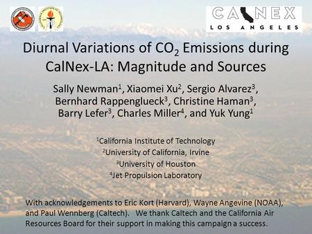 Diurnal Variations of CO 2 Emissions during CalNex-LA: Magnitude and Sources Sally Newman 1, Xiaomei Xu 2, Sergio Alvarez 3, Bernhard Rappenglueck 3, Christine.