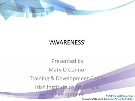 'AWARENESS' Presented by Mary O Connor Training & Development Coach Irish Institute of Training & Development NIPEC Annual Conference Professional Standards.