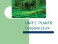 UNIT 9: PLANTS Chapters 22-24. Earliest Plants Algae Phytoplankton Lived in the sea.