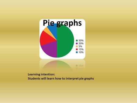 Pie graphs Learning intention: Students will learn how to interpret pie graphs.