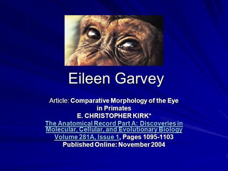 Eileen Garvey Article: Comparative Morphology of the Eye in Primates E. CHRISTOPHER KIRK* The Anatomical Record Part A: Discoveries in Molecular, Cellular,