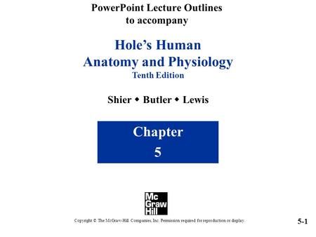 Hole’s Human Anatomy and Physiology Tenth Edition Shier  Butler  Lewis Chapter 5 Copyright © The McGraw-Hill Companies, Inc. Permission required for.