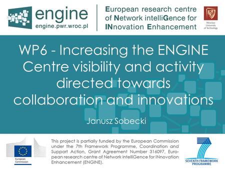 WP6 - Increasing the ENGINE Centre visibility and activity directed towards collaboration and innovations Janusz Sobecki.