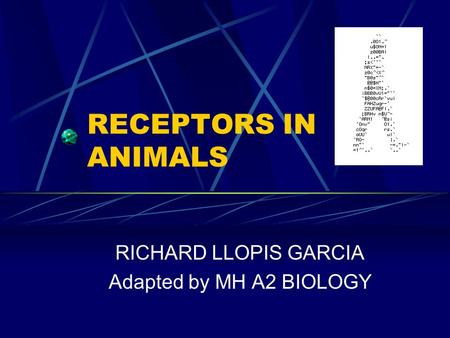 RECEPTORS IN ANIMALS RICHARD LLOPIS GARCIA Adapted by MH A2 BIOLOGY.