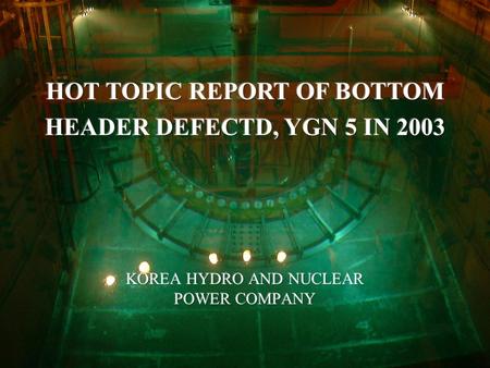 Table of Contents  General Description  Concept of RX Vessel and Location of Defect  Radiation Dose Control  Repair Schedule of Bottom Header Defected.