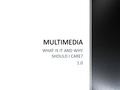 WHAT IS IT AND WHY SHOULD I CARE? 1.0.  The use of computers to present text, graphics, video, animation, and sound in an integrated way.  Text: Words,