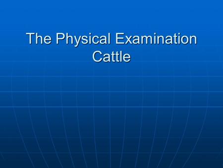 The Physical Examination Cattle. The Clinical Examination Patient Data Patient Data History History Environment – verify information Environment – verify.