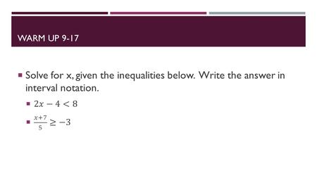 WARM UP 9-17. ANNOUNCEMENTS  Test  Homework NOT from textbook!