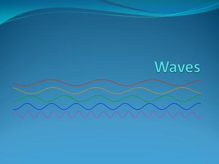 What are Waves? A wave is a disturbance that transfers energy from place to place. Energy – the ability to do work The material through which a wave travels.