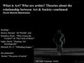 What is Art? Who are artists? Theories about the relationship between Art & Society--continued (Socio-historic dimensions) Readings : Becker, Howard. “Art.