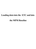 Loading data into the ETC and into the MPM Baseline.