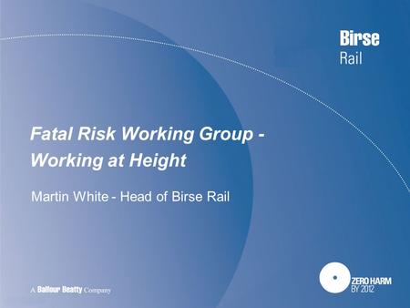 Fatal Risk Working Group - Working at Height Martin White - Head of Birse Rail.