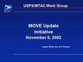 1 USPS/MTAC Work Group MOVE Update Initiative November 6, 2002 Angelo Wider and Joel Thomas.