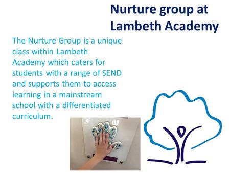 Nurture group at Lambeth Academy The Nurture Group is a unique class within Lambeth Academy which caters for students with a range of SEND and supports.